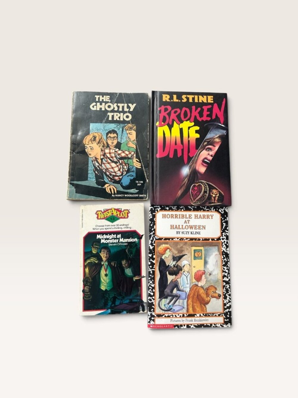 Rare 4 vintage spooky books horror Ghostly Trio, Monster Mansion, Broken date